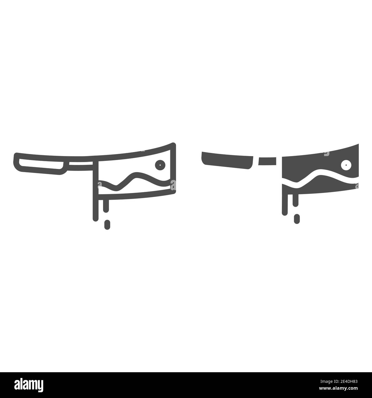 Coltello macellaio con linea del sangue e icona glifo. Illustrazione del vettore dei coltelli a sangue isolato su bianco. Design con contorni a coltello sanguinosi Illustrazione Vettoriale