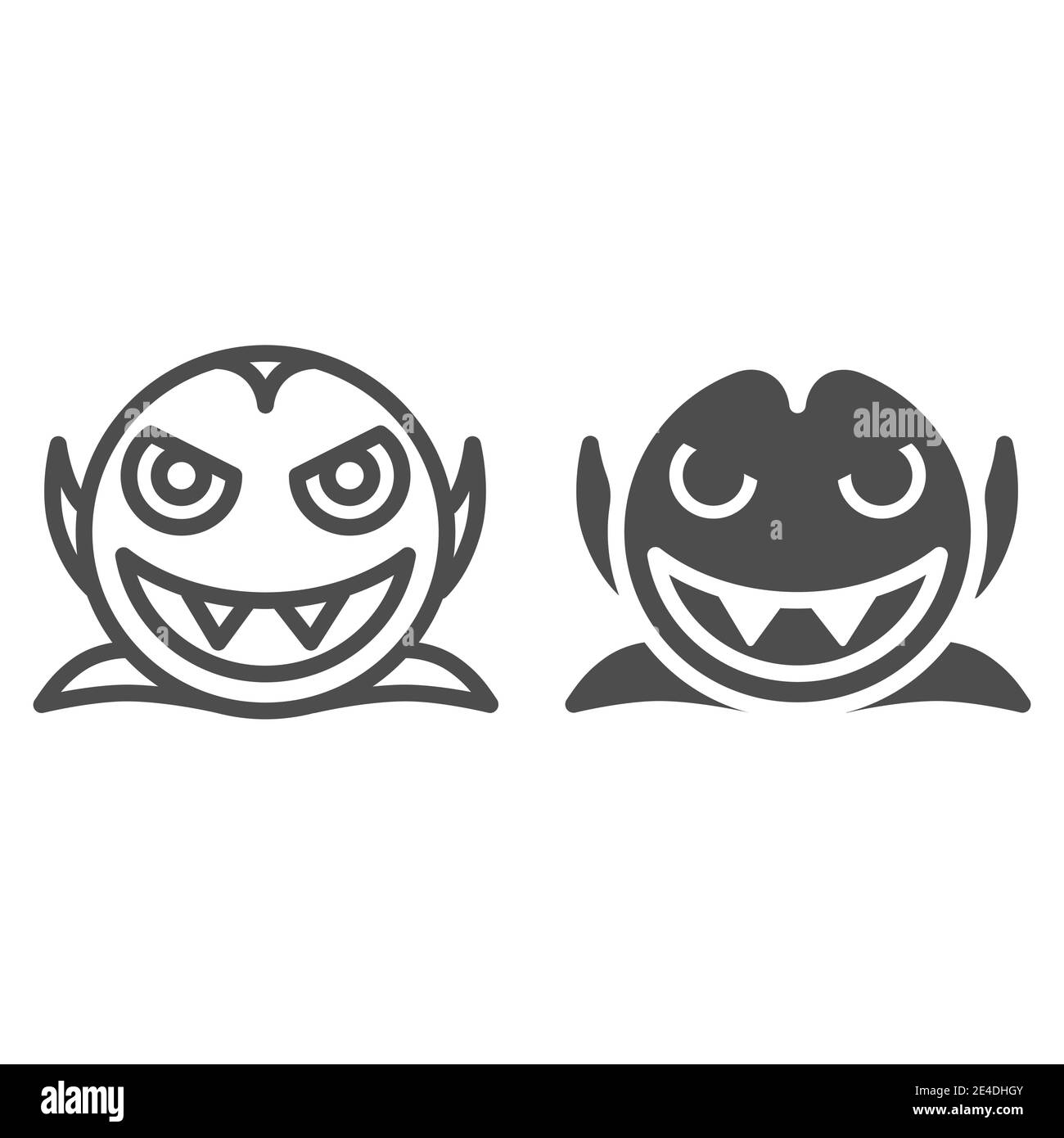 Linea del vampiro sorridente e icona del glifo. Illustrazione vettoriale Dracula isolata in bianco. Design in stile outline delle creature del male della notte, progettato per il web e le app Illustrazione Vettoriale