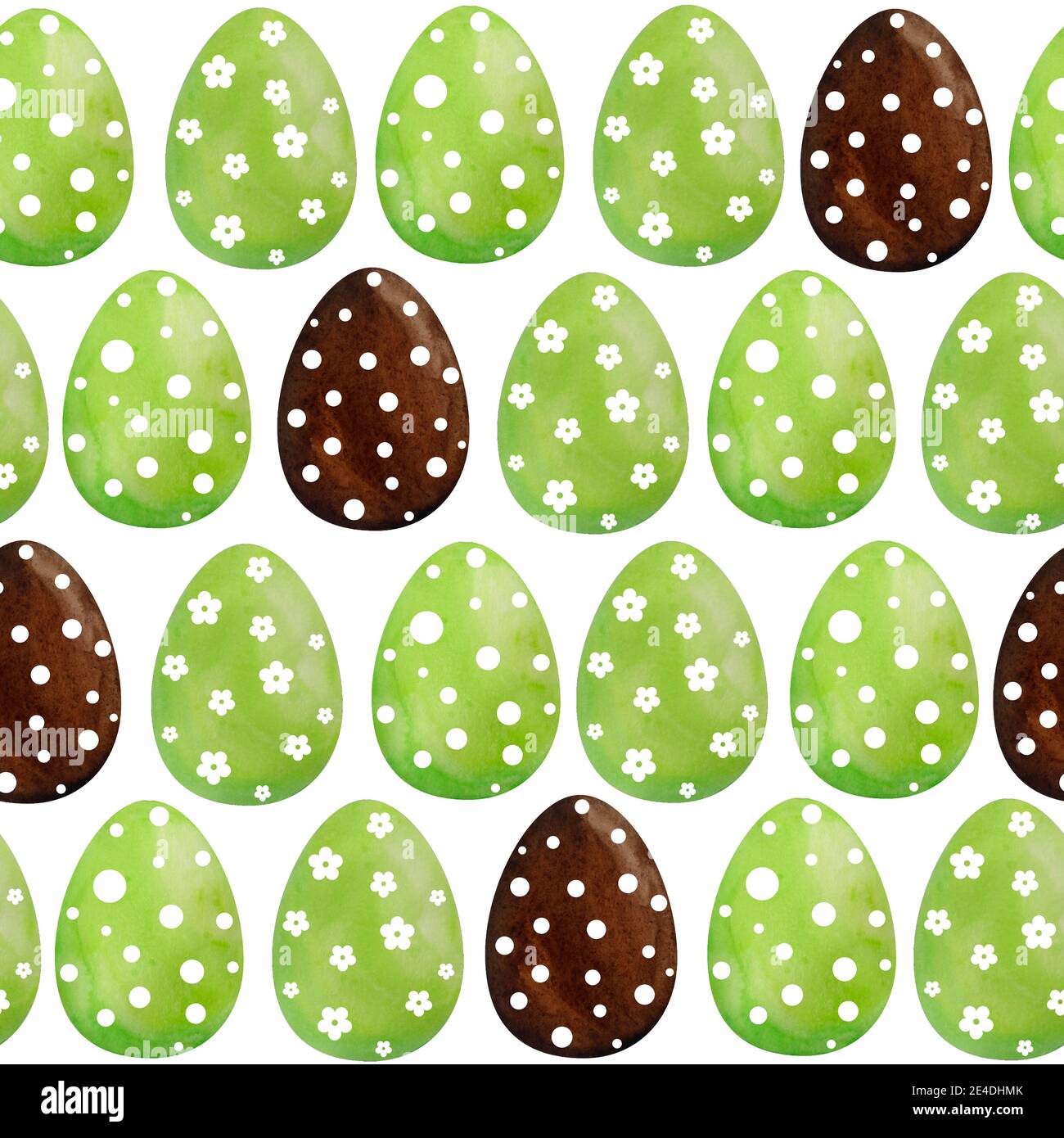 Acquerello senza cuciture motivo disegnato a mano Happy uova di pasqua di colore marrone cioccolato verde con ornamento a pois di polka. Simboli religiosi cristiani colorati per le carte invito design celebrazione decorazione Foto Stock