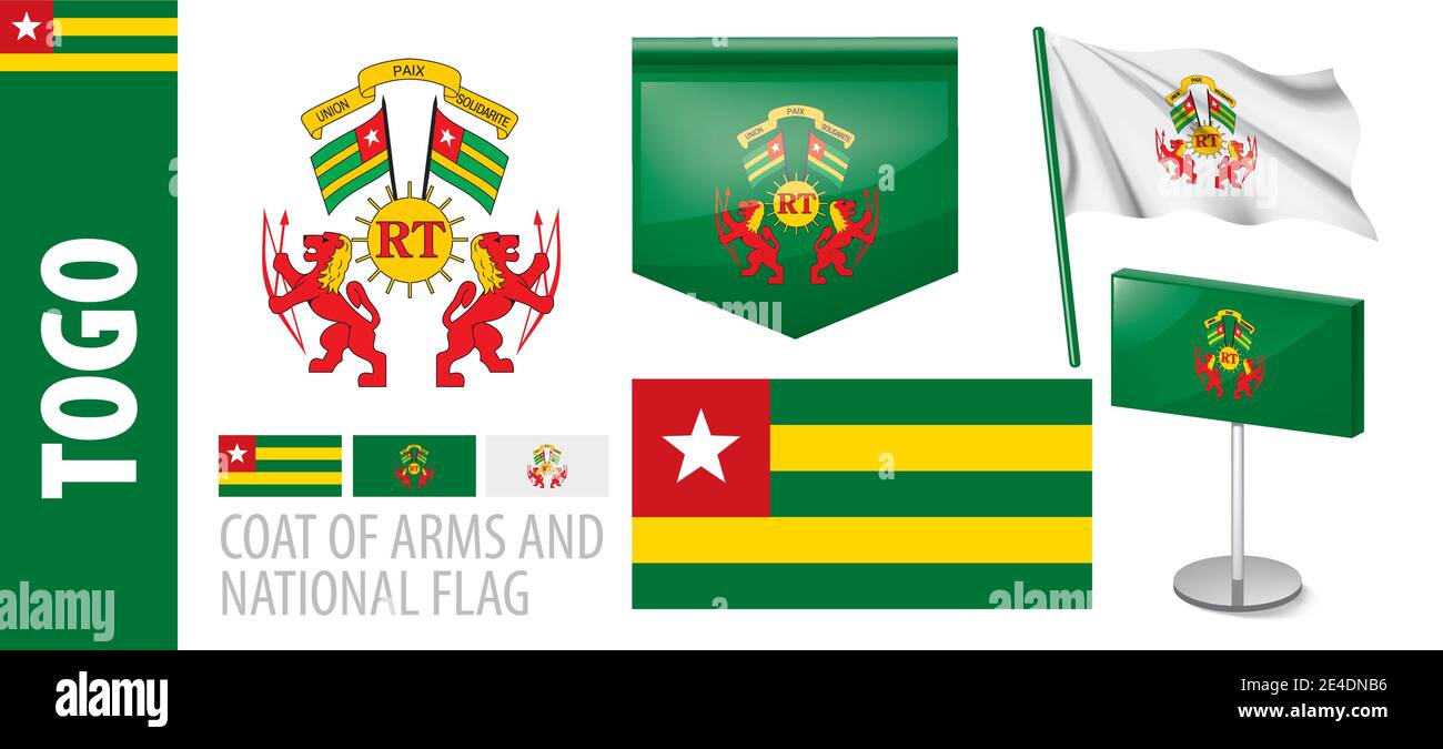 Insieme vettoriale dello stemma e della bandiera nazionale Del Togo Illustrazione Vettoriale