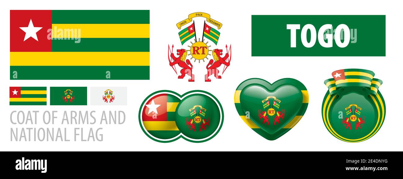 Insieme vettoriale dello stemma e della bandiera nazionale Del Togo Illustrazione Vettoriale