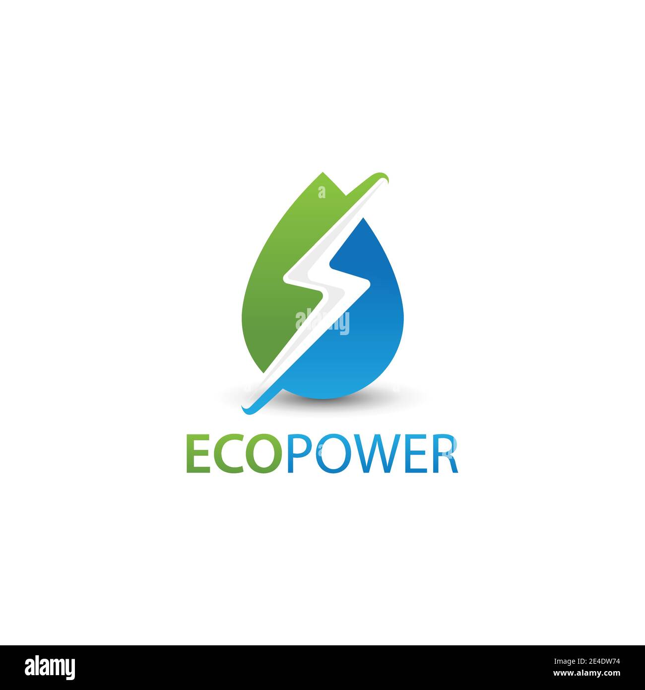 Water Drop Flash Thunderbolt Logo design modello vettoriale energia verde in stile spazio negativo. Elemento di progettazione del logo Green Power Energy Illustrazione Vettoriale