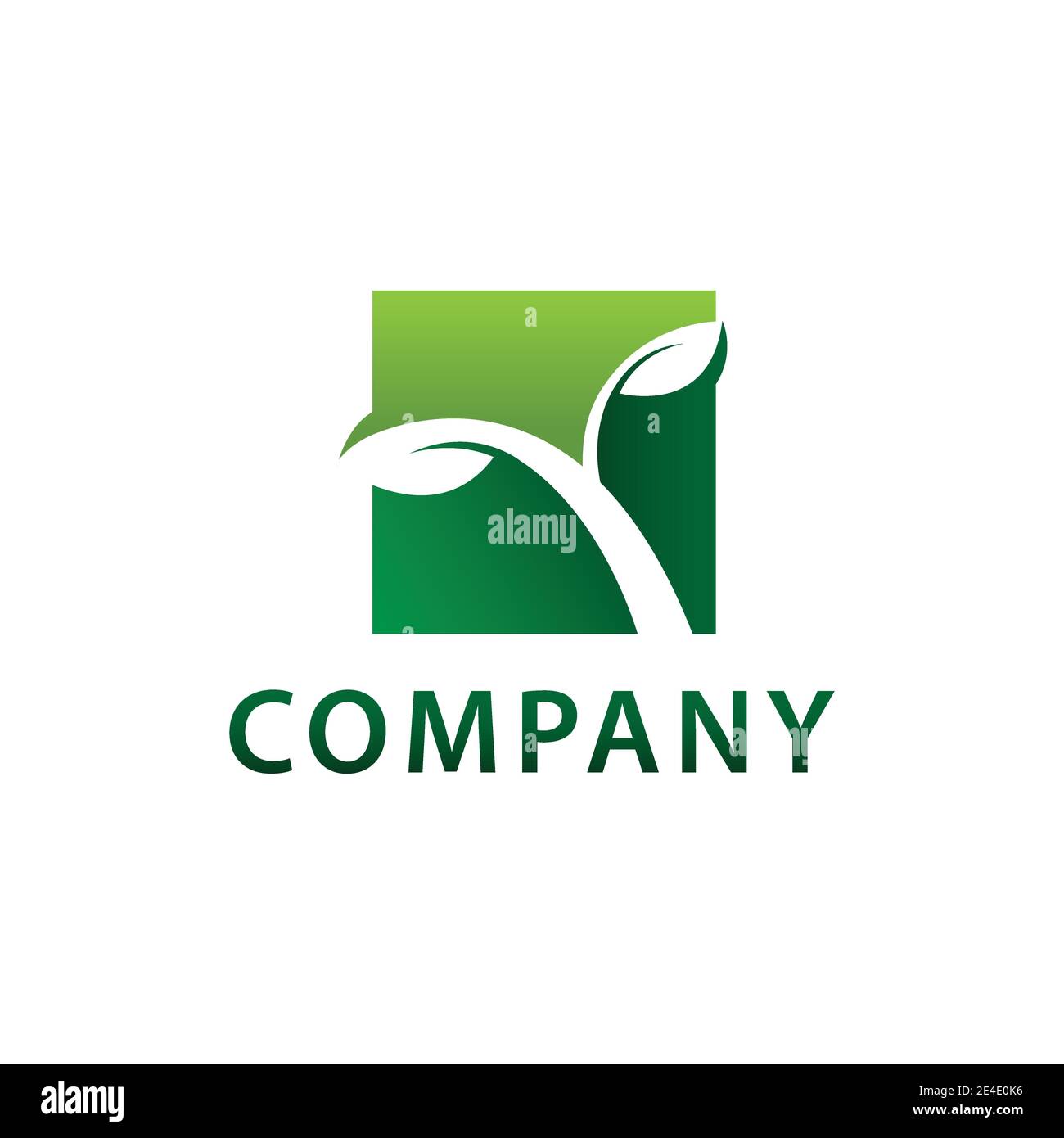 Immagine grafica vettoriale con logo orizzontale. Logo paesaggistico con crescita di piante all'interno di una forma quadrata Illustrazione Vettoriale