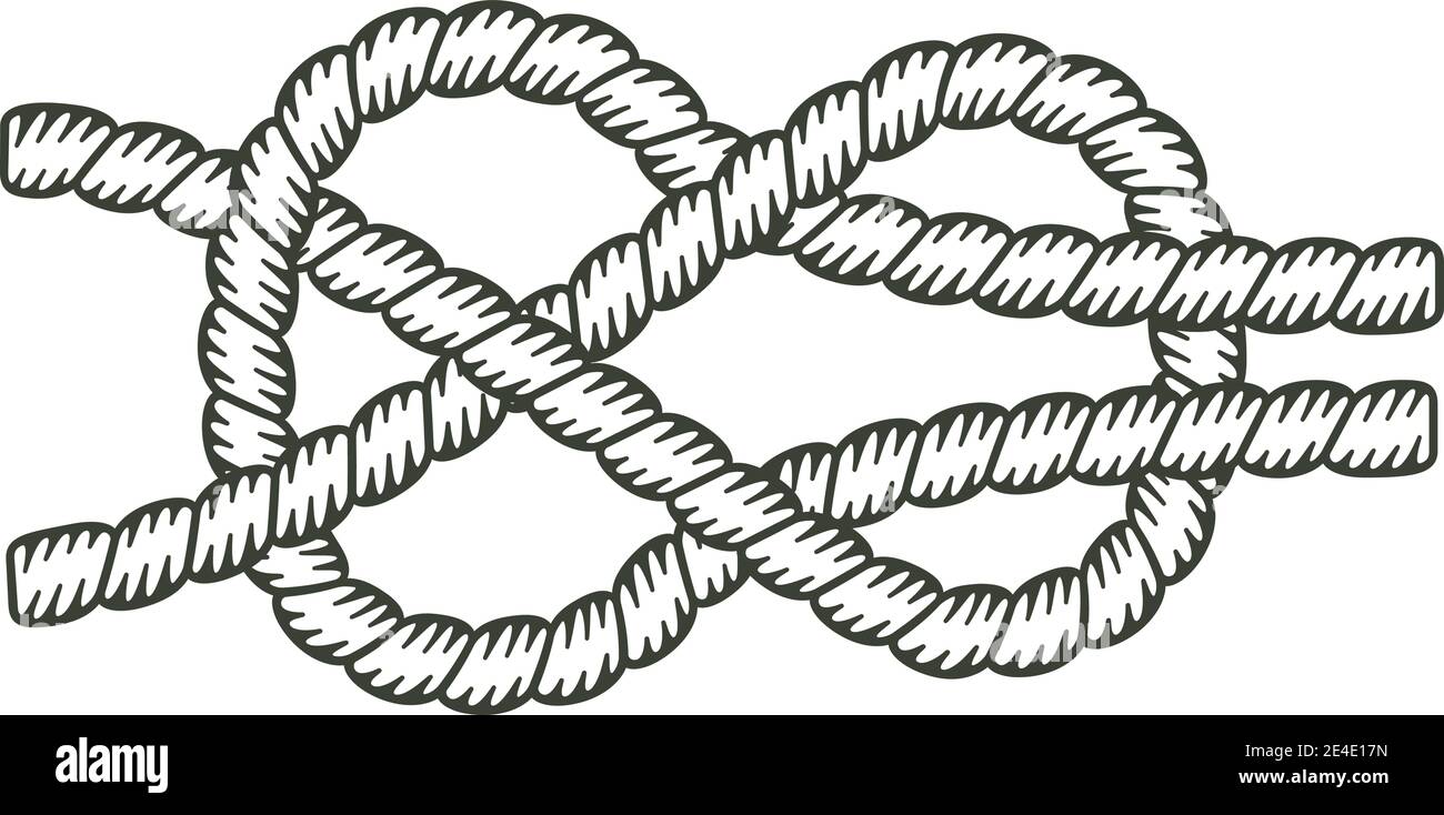 Nodo realizzato con una corda con l'interno senza colorazione. Illustrazione Vettoriale