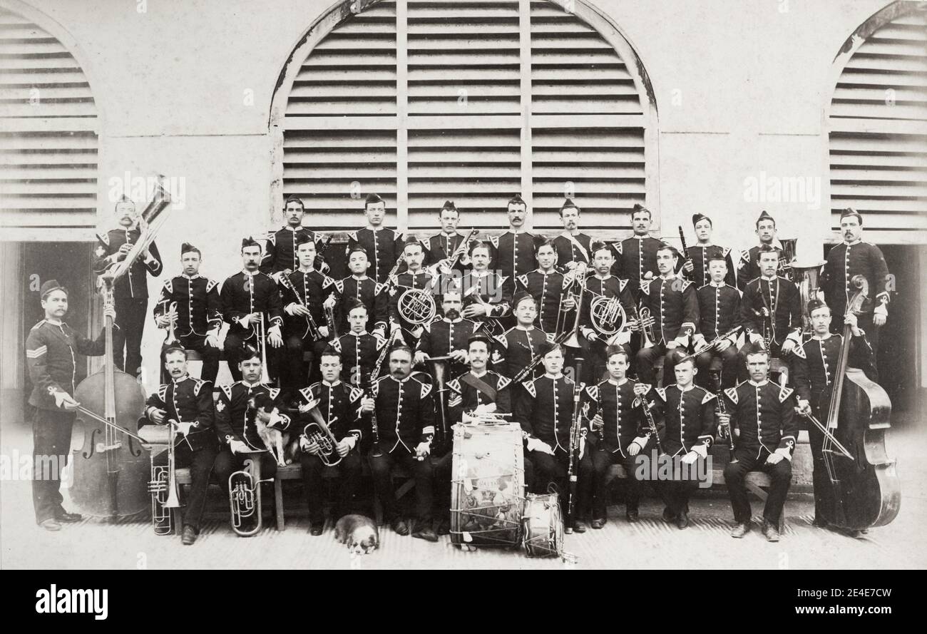 Fotografia d'epoca del XIX secolo: Band del II Battaglione, il Reggimento Cheshire, esercito britannico Foto Stock
