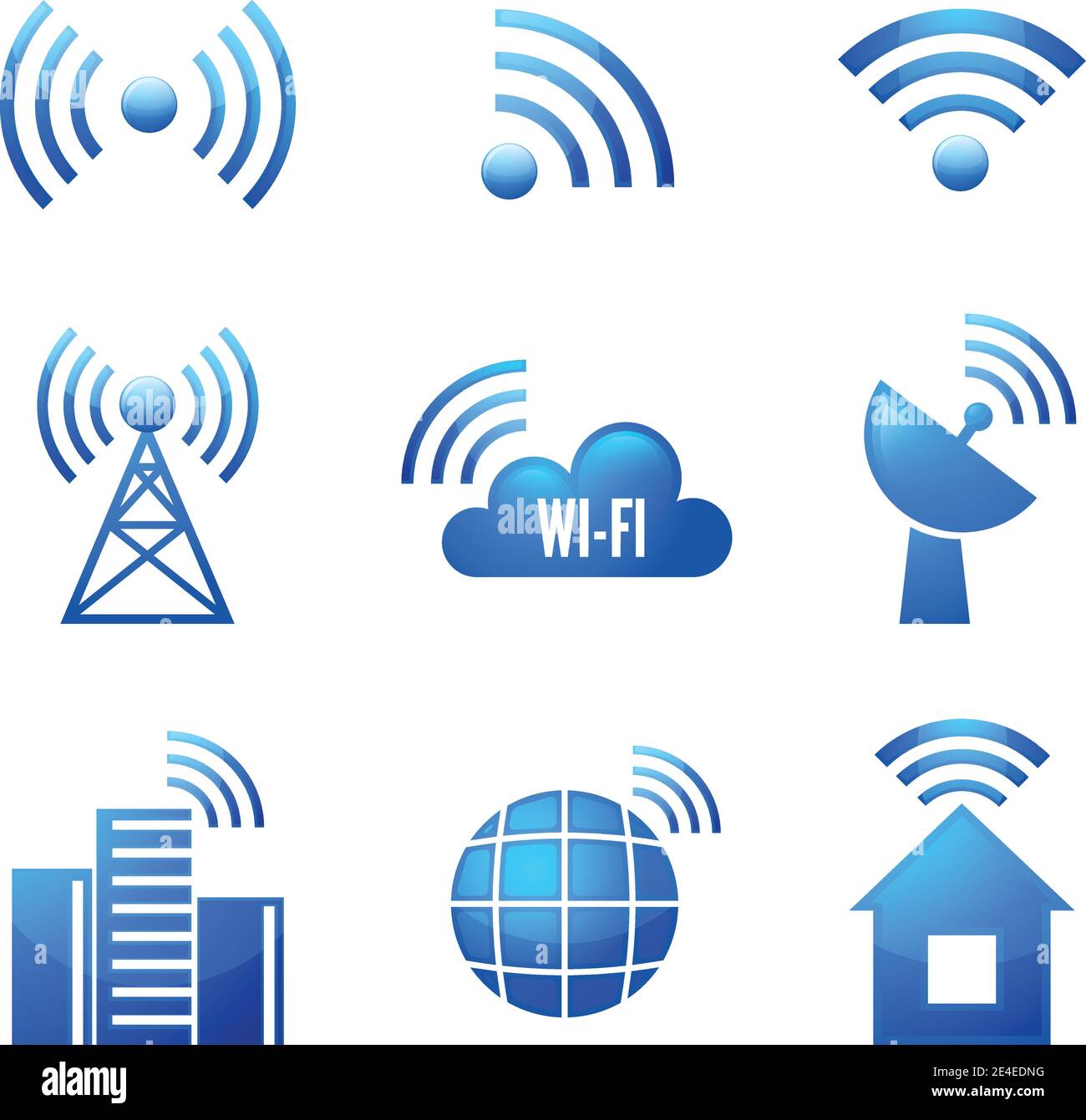 Dispositivo elettronico di connessione internet senza fili WiFi simboli  icone lucida o set di adesivi isolato illustrazione vettoriale Immagine e  Vettoriale - Alamy