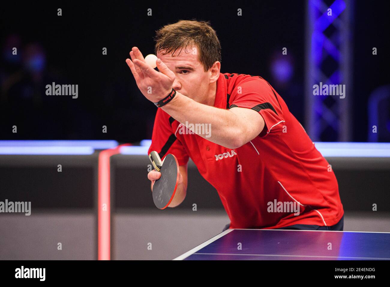 COVENTRY, REGNO UNITO. 23 gennaio 2021. Alfredas Udra (LTU) durante il 2021 World Ping Pong Masters alla Ricoh Arena sabato 23 gennaio 2021 a COVENTRY, INGHILTERRA. Credit: Taka G Wu/Alamy Live News Foto Stock