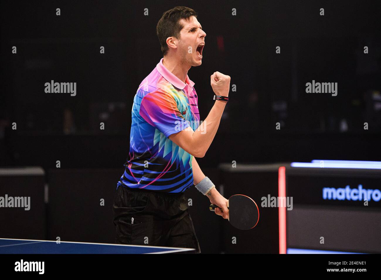 COVENTRY, REGNO UNITO. 23 gennaio 2021. Oriol Monzo (ESP) durante il 2021 World Ping Pong Masters alla Ricoh Arena sabato 23 gennaio 2021 a COVENTRY, INGHILTERRA. Credit: Taka G Wu/Alamy Live News Foto Stock