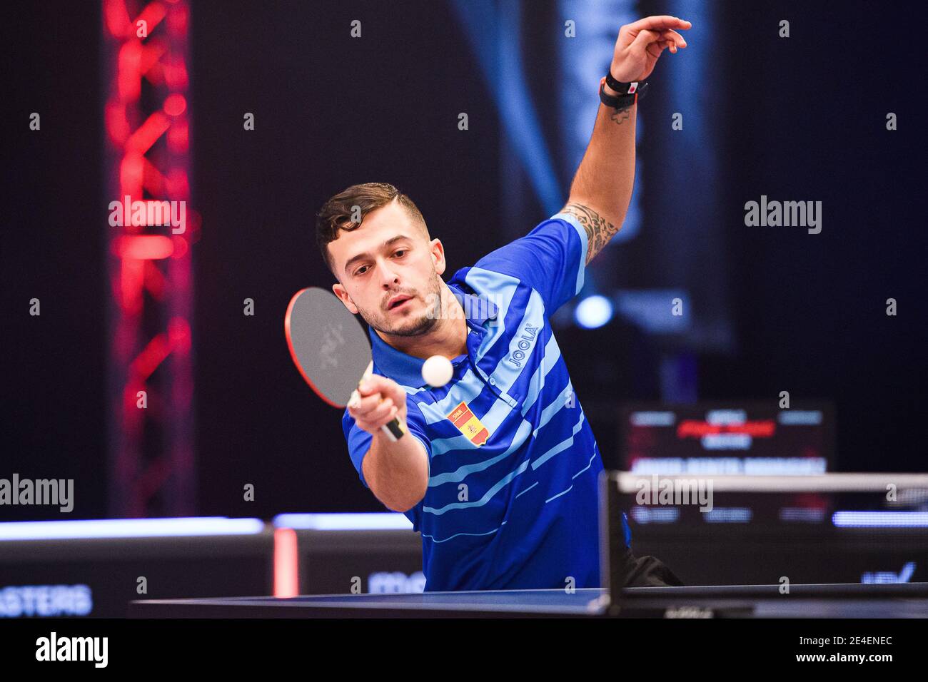 COVENTRY, REGNO UNITO. 23 gennaio 2021. Javier Benito Rodriguez (ESP) durante il 2021 World Ping Pong Masters alla Ricoh Arena sabato 23 gennaio 2021 a COVENTRY, INGHILTERRA. Credit: Taka G Wu/Alamy Live News Foto Stock