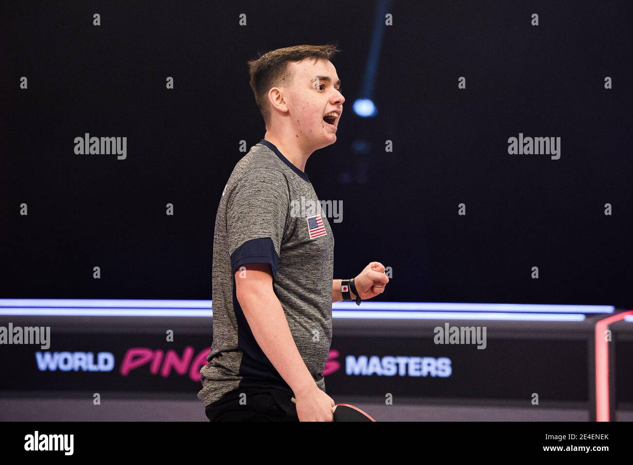 COVENTRY, REGNO UNITO. 23 gennaio 2021. Vlad Farcas (USA) durante il 2021 World Ping Pong Masters alla Ricoh Arena sabato 23 gennaio 2021 a COVENTRY, INGHILTERRA. Credit: Taka G Wu/Alamy Live News Foto Stock