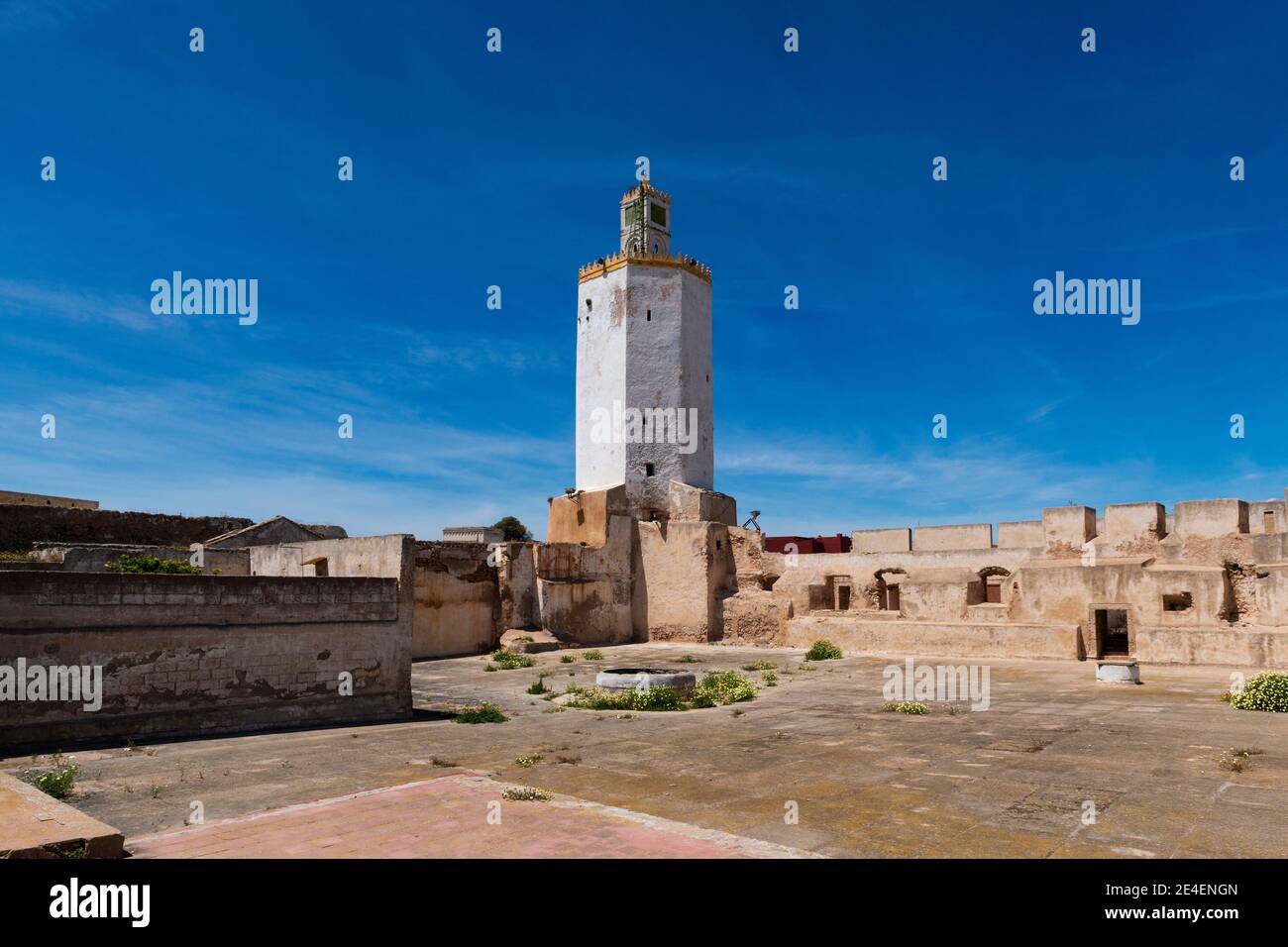 Il Minareto della città portoghese di Mazagan, nella città costiera di El Jadida, Marocco, Africa del Nord. Foto Stock