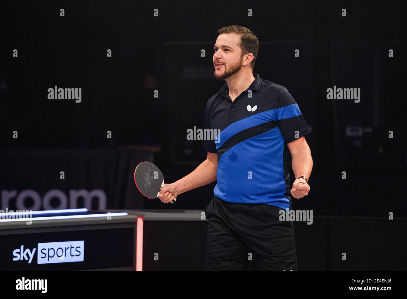 COVENTRY, REGNO UNITO. 23 gennaio 2021. Lucian Filimon (ROU) in azione durante il 2021 World Ping Pong Masters alla Ricoh Arena sabato 23 gennaio 2021 a COVENTRY, INGHILTERRA. Credit: Taka G Wu/Alamy Live News Foto Stock
