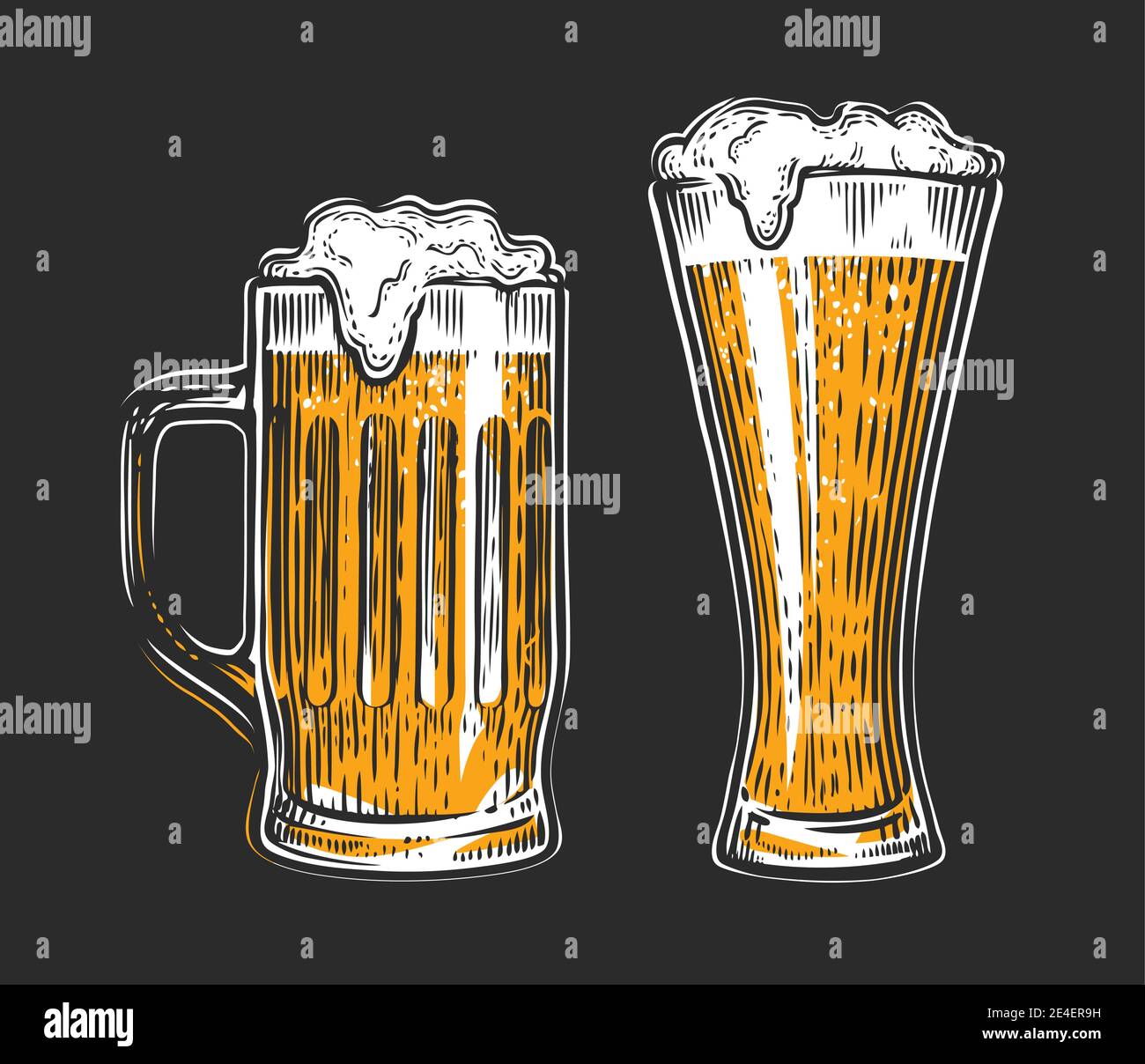 Bicchiere di birra. Bevanda alcolica con vettore schiuma Illustrazione Vettoriale