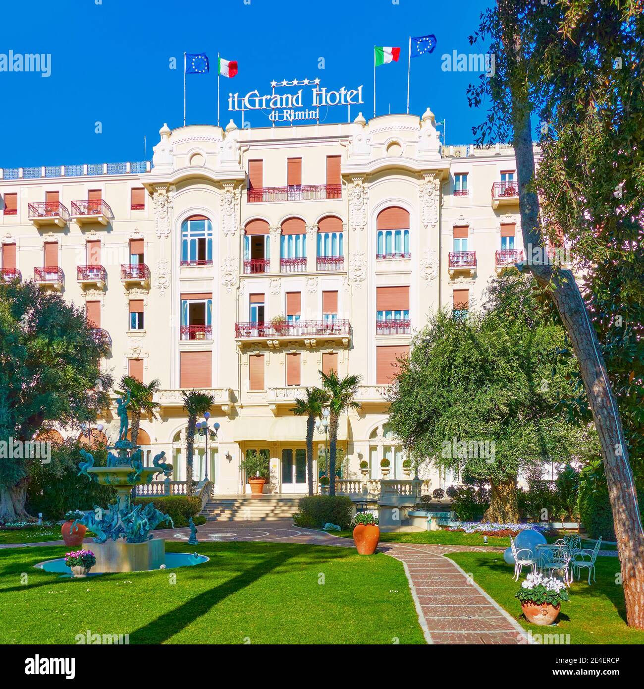 Rimini, Italia - 26 febbraio 2020: Il Grand Hotel di Rimini Foto Stock