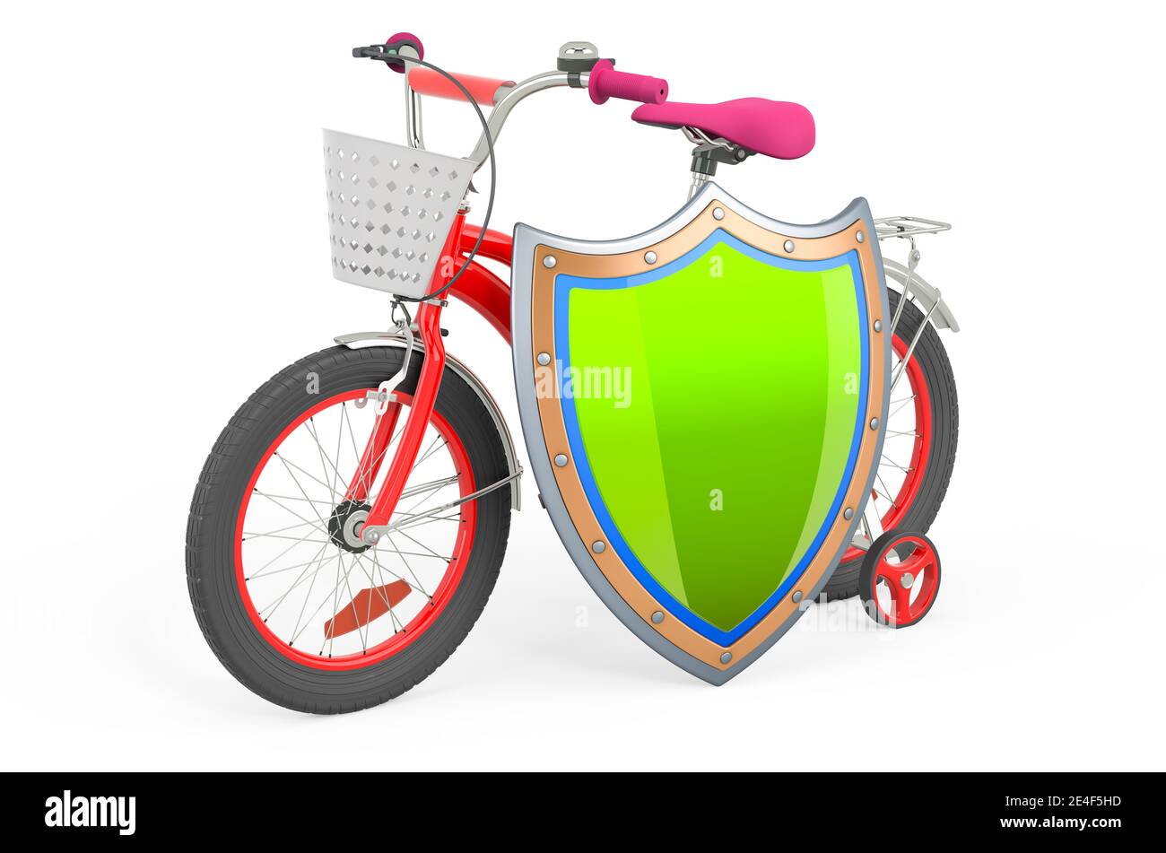 Bicicletta per bambini con scudo, rendering 3D isolato su sfondo bianco Foto Stock