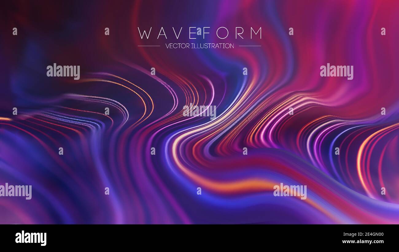 Plexus Vector retro Technology background. Tecnologia informatica Color Flow sfondo. Sfondo del flusso di onda digitale. Illustrazione Vettoriale