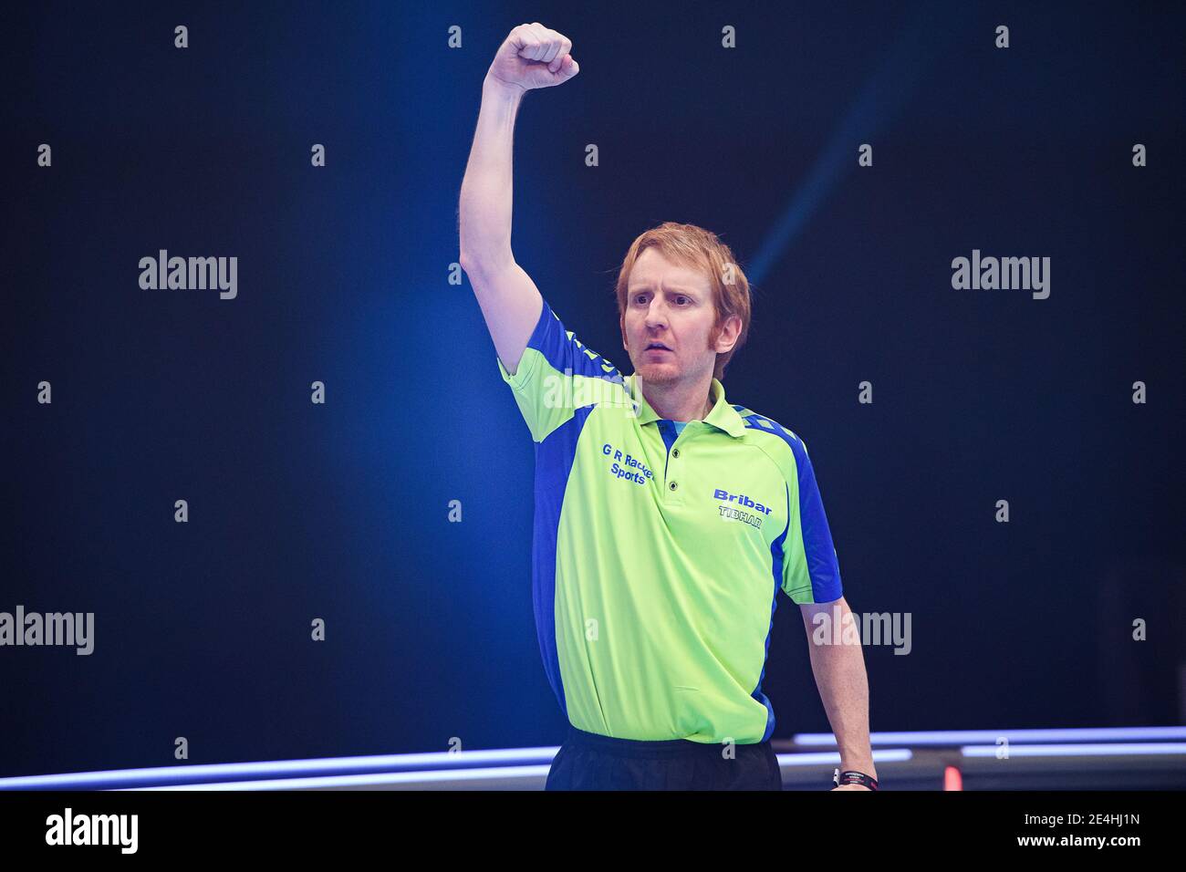 COVENTRY, REGNO UNITO. 23 gennaio 2021. Matt Ware (ENG) vs Gavin Rumgay (SCO) durante il 2021 World Ping Pong Masters presso la Ricoh Arena sabato 23 gennaio 2021 a COVENTRY, INGHILTERRA. Credit: Taka G Wu/Alamy Live News Foto Stock