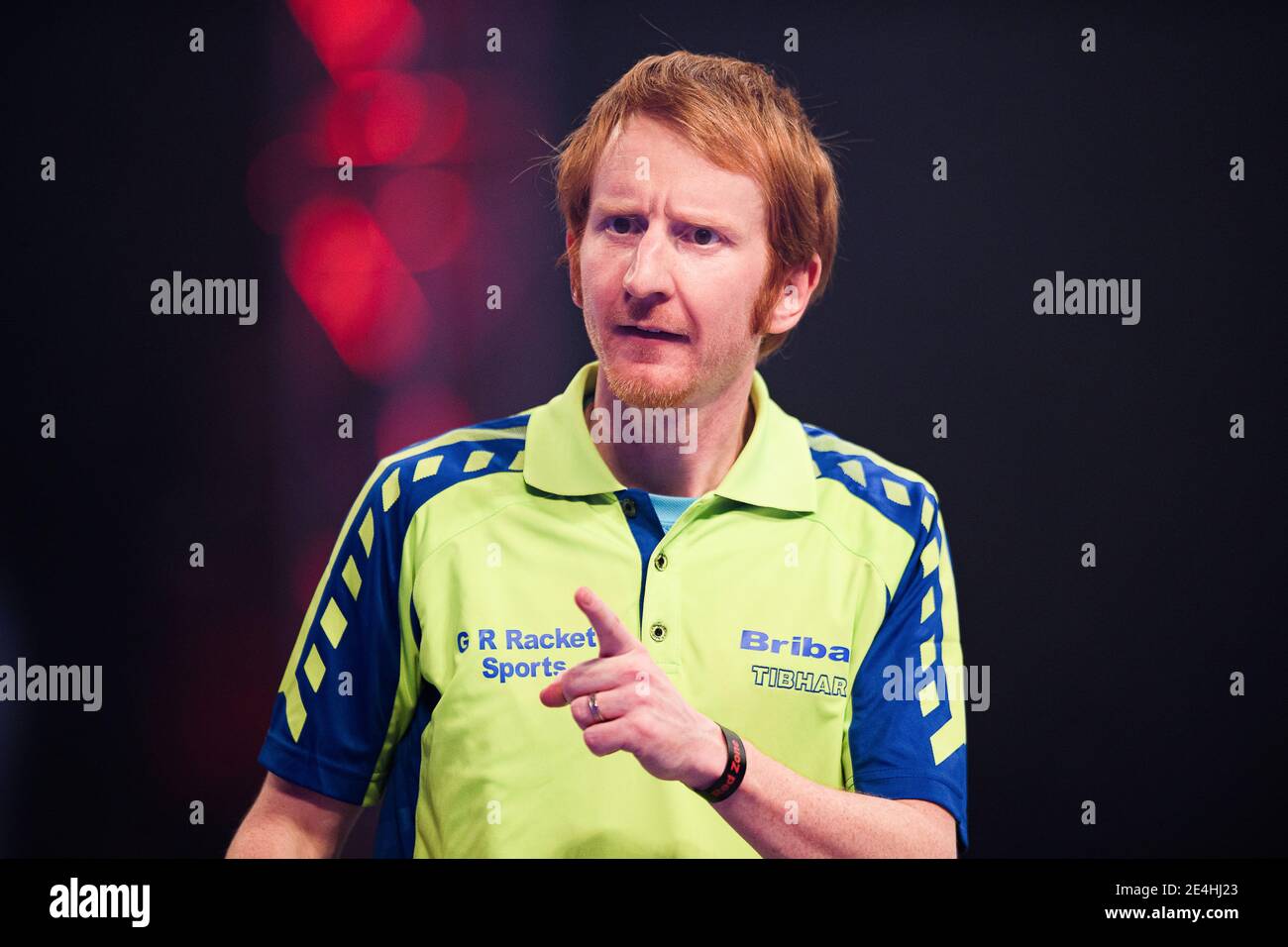 COVENTRY, REGNO UNITO. 23 gennaio 2021. Matt Ware (ENG) vs Gavin Rumgay (SCO) durante il 2021 World Ping Pong Masters presso la Ricoh Arena sabato 23 gennaio 2021 a COVENTRY, INGHILTERRA. Credit: Taka G Wu/Alamy Live News Foto Stock