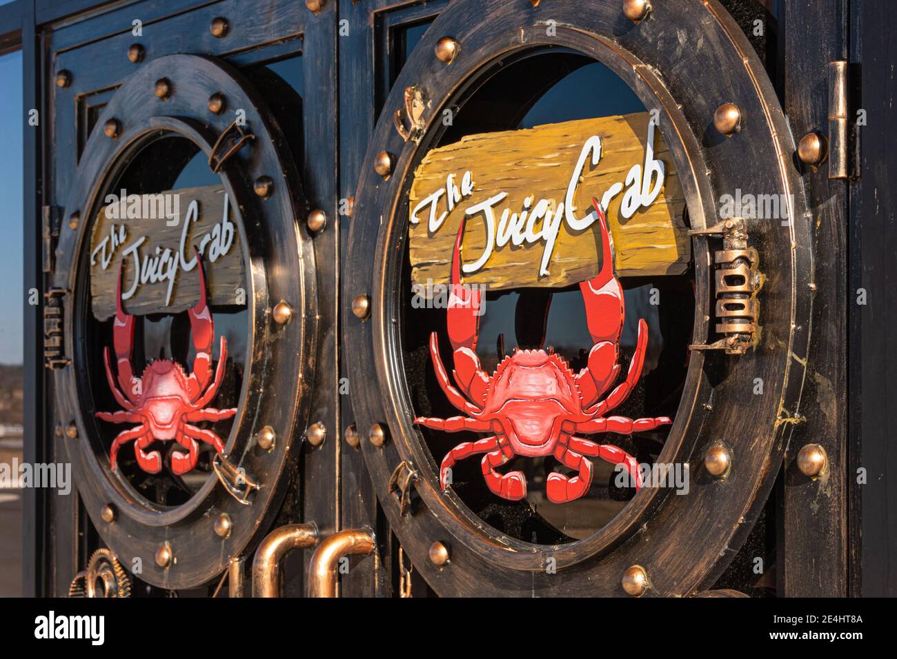 Ingresso al Juicy Crab, un ristorante di pesce in stile Cajun, a Snellville (Metro Atlanta), Georgia. (STATI UNITI) Foto Stock