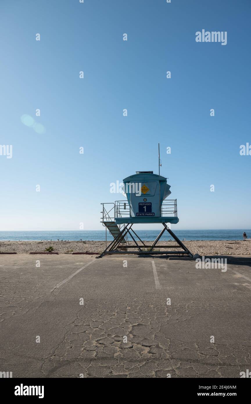 Torre del bagnino a Refugio state Beach, California Foto Stock
