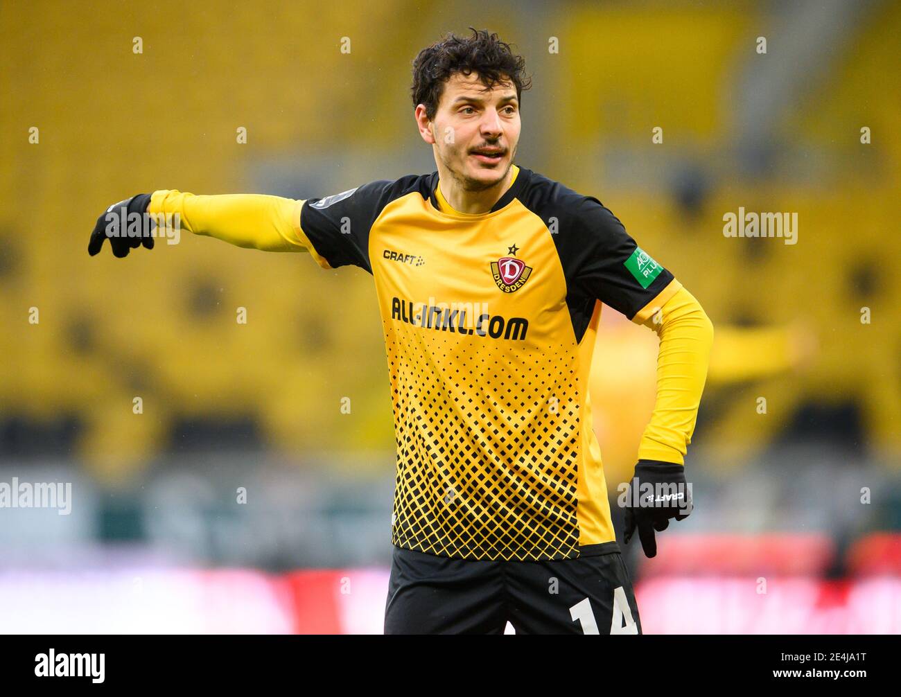 Dresda, Germania. 23 gennaio 2021. Calcio: 3. campionato, SG Dynamo Dresden - 1. FC Kaiserslautern, 20. matchday, al Rudolf-Harbig-Stadion. Gesti Philipp Hosiner di Dynamo. Credit: Robert Michael/dpa-Zentralbild/dpa/Alamy Live News Foto Stock