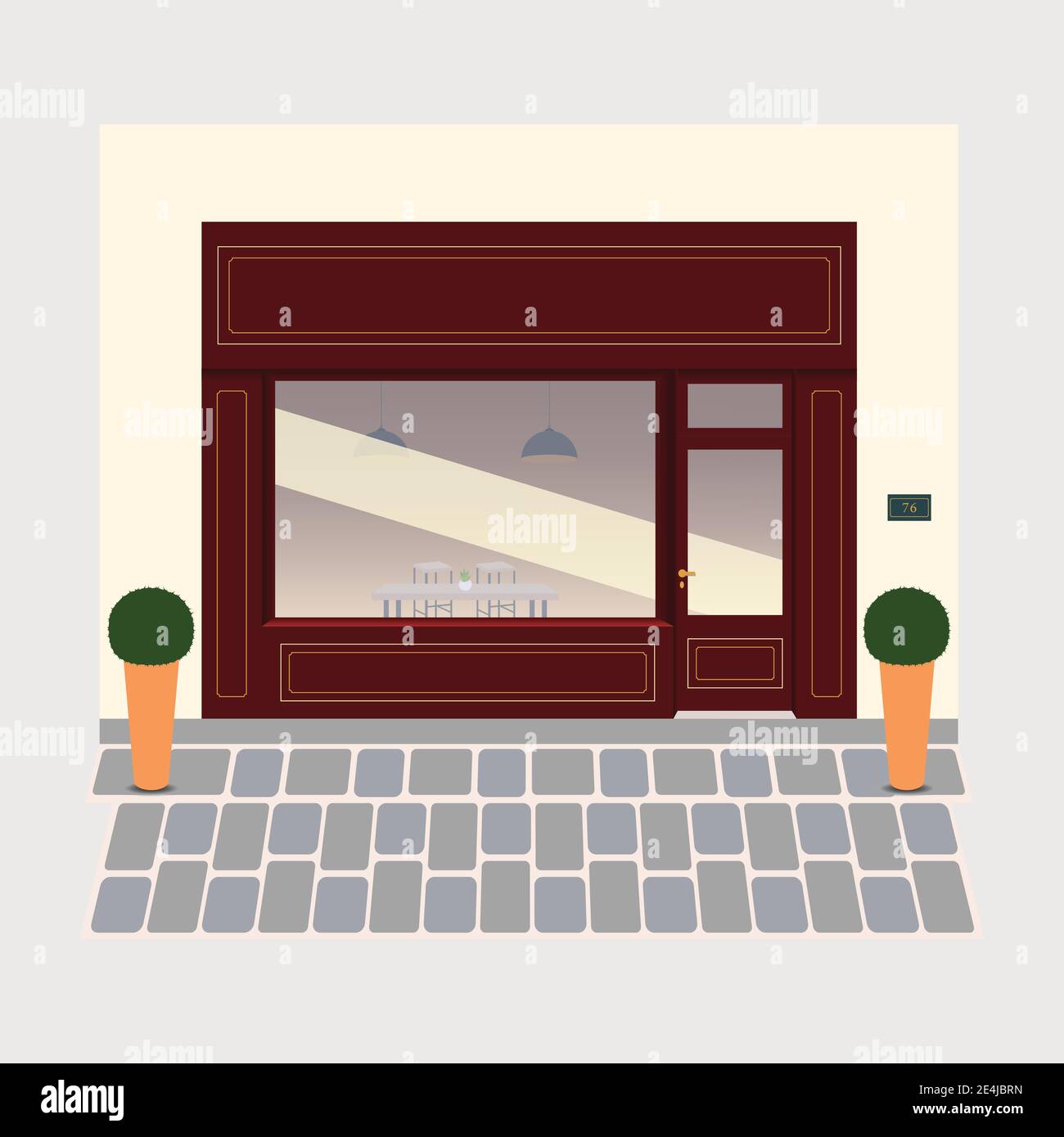 Vector design piano facciata caffetteria. Scopri gli esterni. Illustrazione Vettoriale