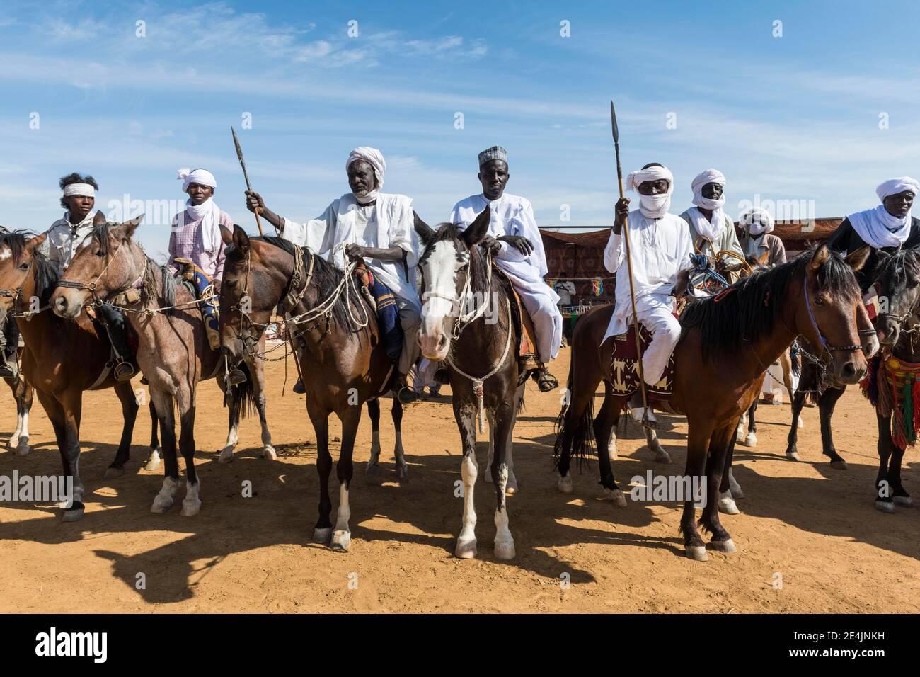 Cavaliere ad un festival tribale, Sahel, Ciad Foto Stock