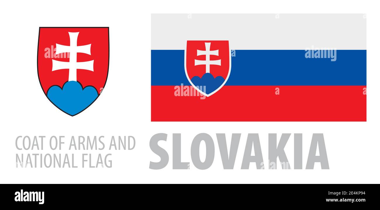 Insieme vettoriale dello stemma e della bandiera nazionale Della Slovacchia Illustrazione Vettoriale