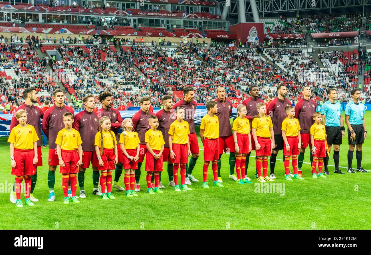 Kazan, Russia – 28 giugno 2017. Foto di squadra della nazionale di calcio portoghese prima della partita della Coppa delle confederazioni FIFA 2017 Portogallo vs Cile. Foto Stock