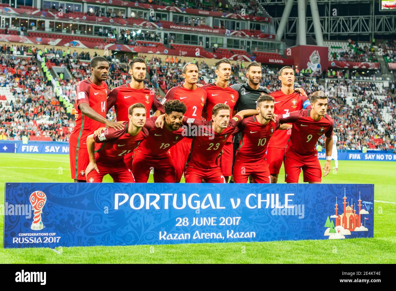 Kazan, Russia – 28 giugno 2017. Foto di squadra della nazionale di calcio portoghese prima della partita della Coppa delle confederazioni FIFA 2017 Portogallo vs Cile. Foto Stock