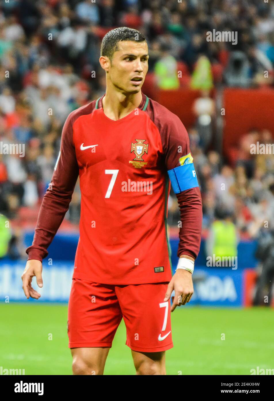 Kazan, Russia – 28 giugno 2017. Portogallo capitano della nazionale calcistica Cristiano Ronaldo durante la FIFA Confederations Cup 2017 semi-finale Portogallo vs CH Foto Stock