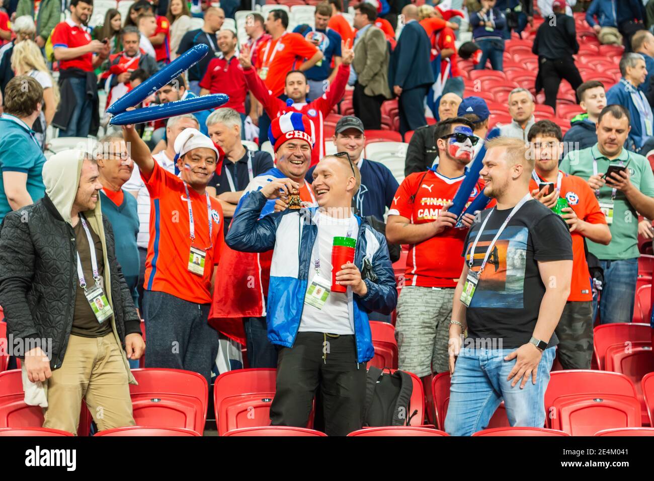 Kazan, Russia – 28 giugno 2017. Tifosi dopo la FIFA Confederations Cup 2017 semi-finale Portogallo vs Cile. Foto Stock