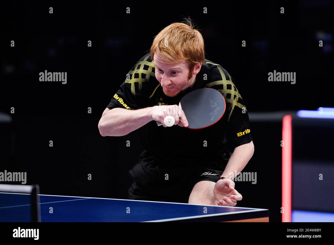COVENTRY, REGNO UNITO. 24 gennaio 2021. Gavin Rumgay (SCO) vs Genia Milchin (GER) durante il 2021 World Ping Pong Masters alla Ricoh Arena Domenica 24 Gennaio 2021 a COVENTRY, INGHILTERRA. Credit: Taka G Wu/Alamy Live News Foto Stock
