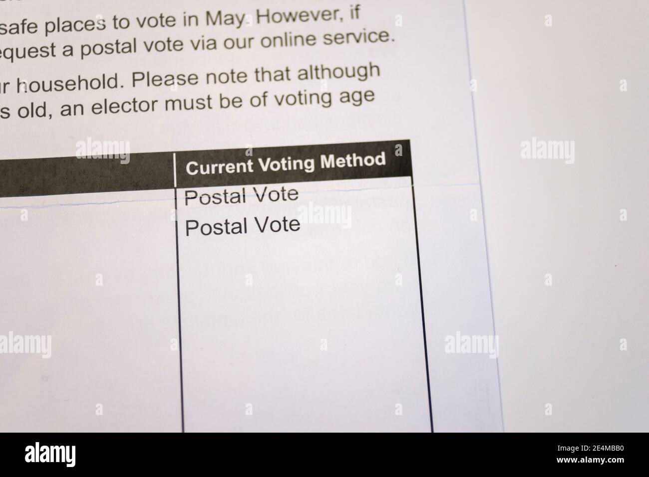 Documentazione per la registrazione degli elettori 2021. Southend on Sea Borough Council elezioni locali. Differita a causa del COVID 19, lettera di registrazione del voto elettorale Foto Stock