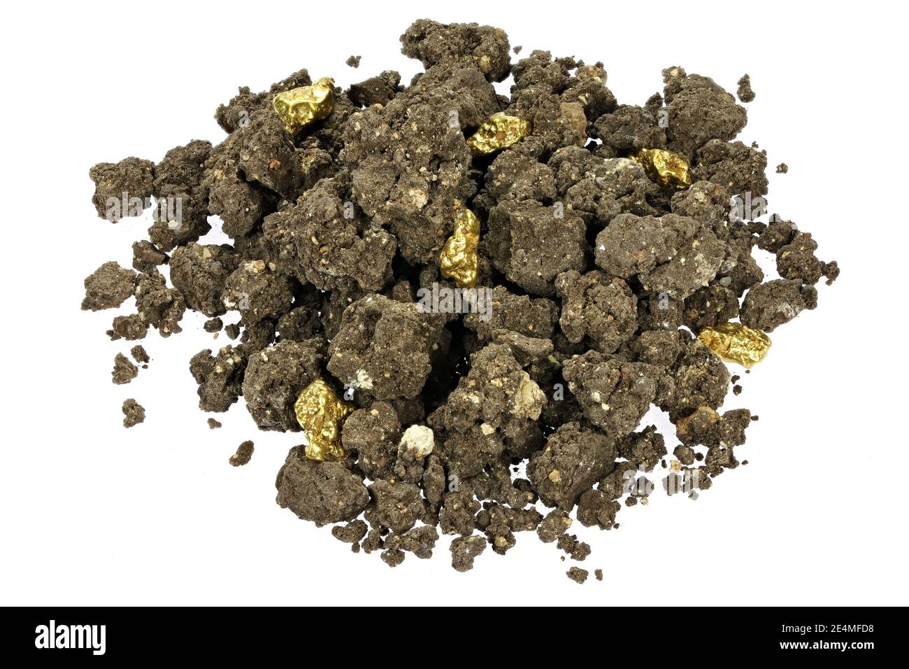 paydirt con alcuni pappagagli d'oro isolati su sfondo bianco Foto Stock