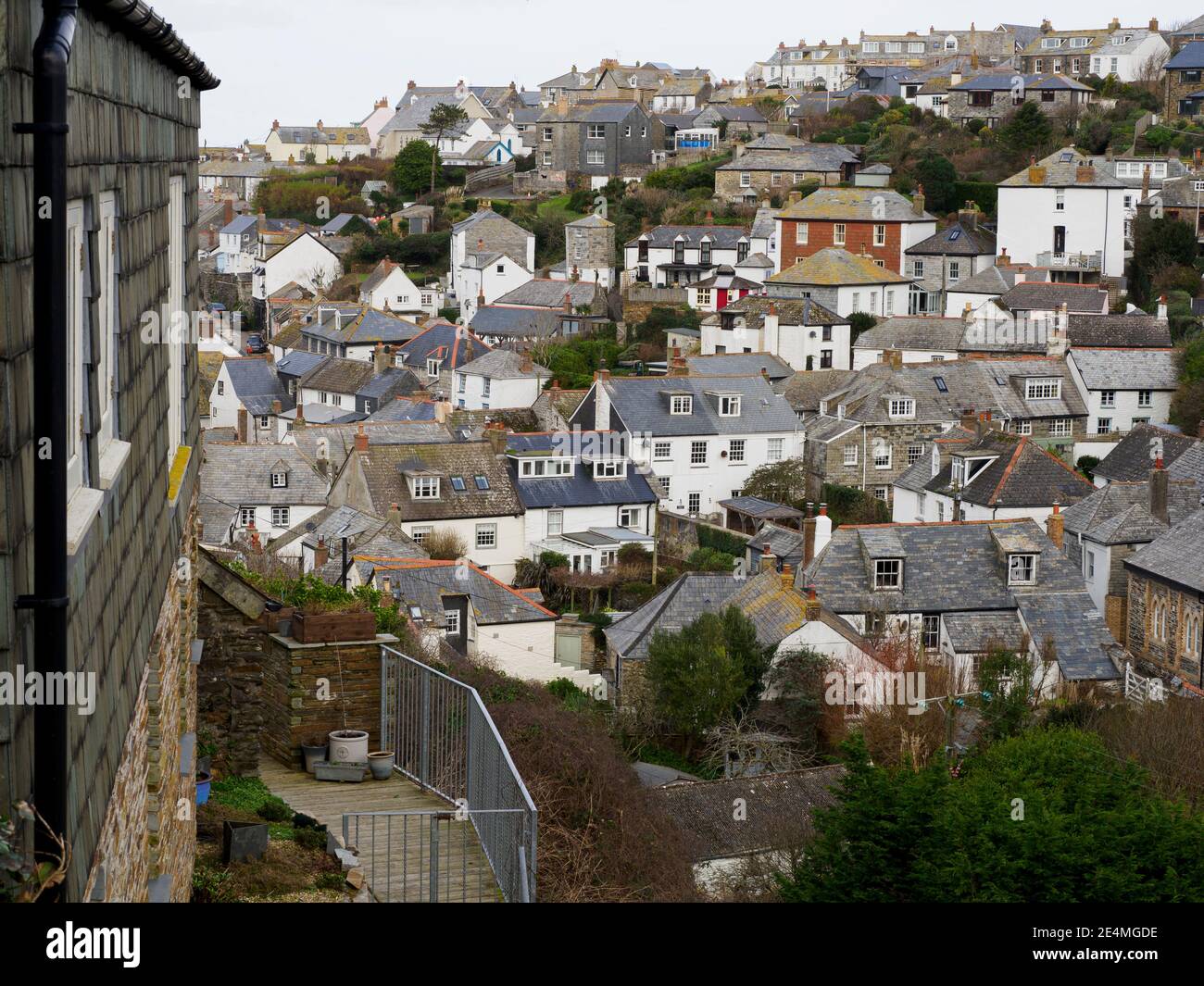Vista aerea di Port Isaac, Cornovaglia, Regno Unito Foto Stock