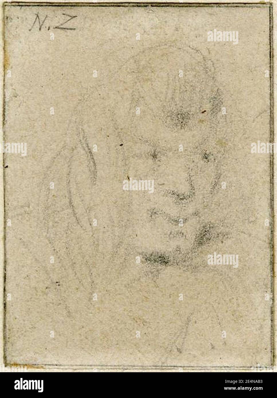 Meryon - uno dei cinque schizzi di teste di Maori; testa girata leggermente a destra, 1890,1013.27. Foto Stock