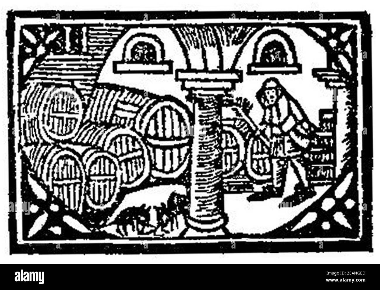 Botti di vino medievali. Foto Stock