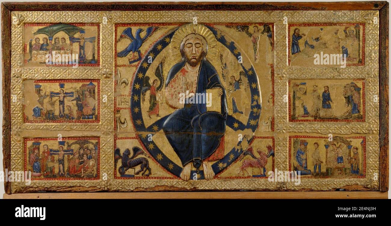 Maestro di Tressa il Salvatore Benedizione e Storie della vera Croce 1215 Siena Pinacoteca. Foto Stock
