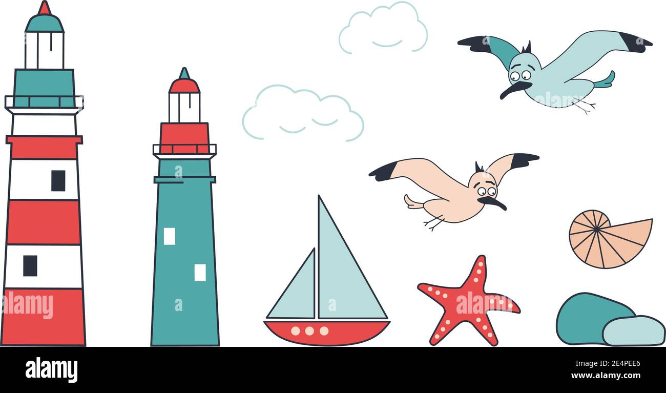 set di icone per il tema estivo del mare Illustrazione Vettoriale