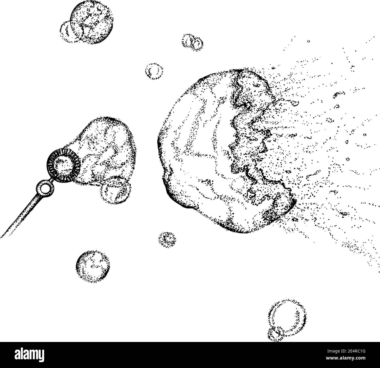 Bolle di sapone che volano e scoppiano. Illustrazione vettoriale disegnata a mano. Disegno monocromatico isolato su sfondo bianco Illustrazione Vettoriale