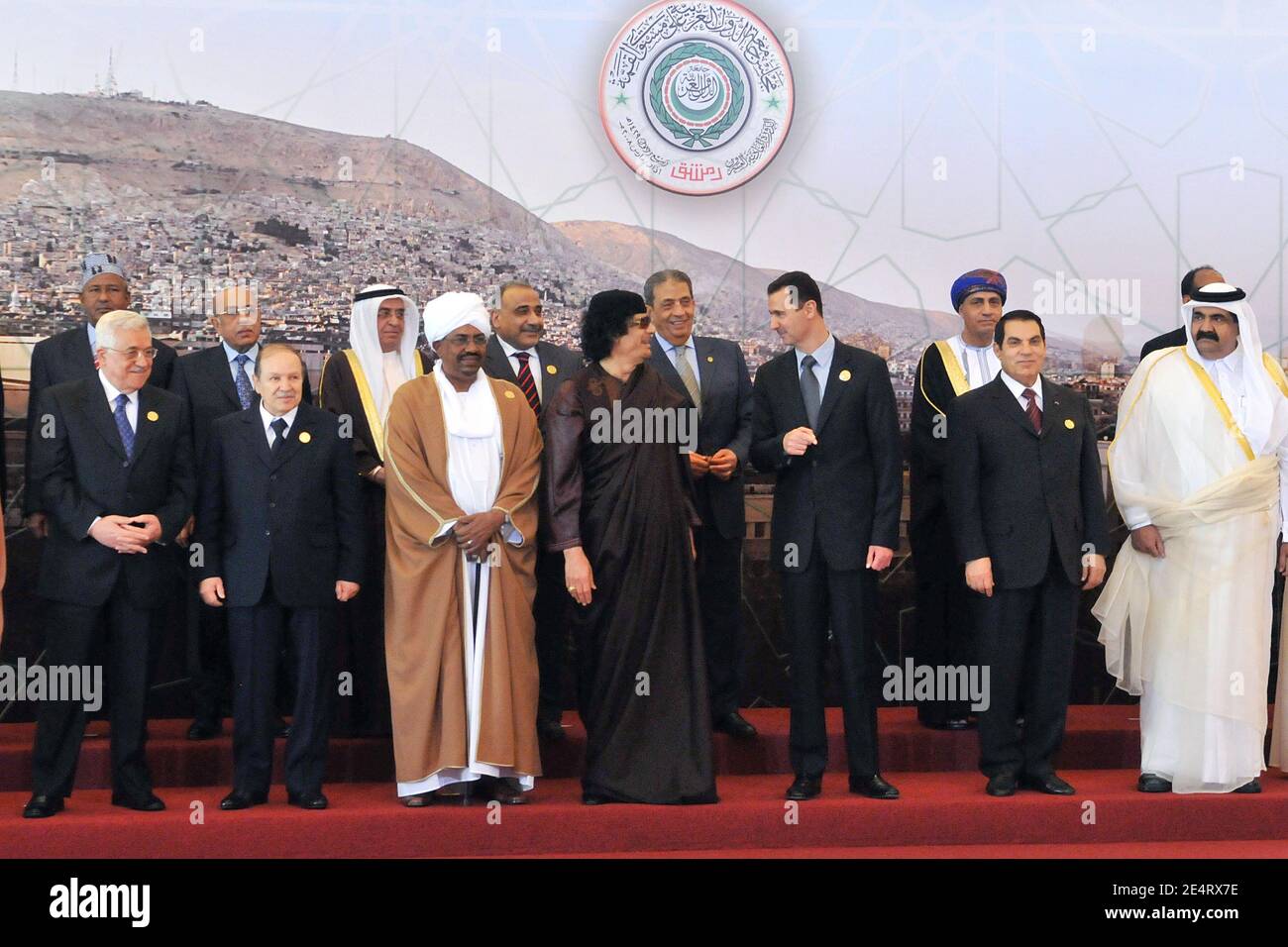 Foto di gruppo dei leader arabi prima della sessione inaugurale del 20° vertice dei leader della Lega araba a Damasco, Siria, il 29 marzo 2008. Foto di Ammar Abd Rabbo/ABACAPRESS.COM Foto Stock