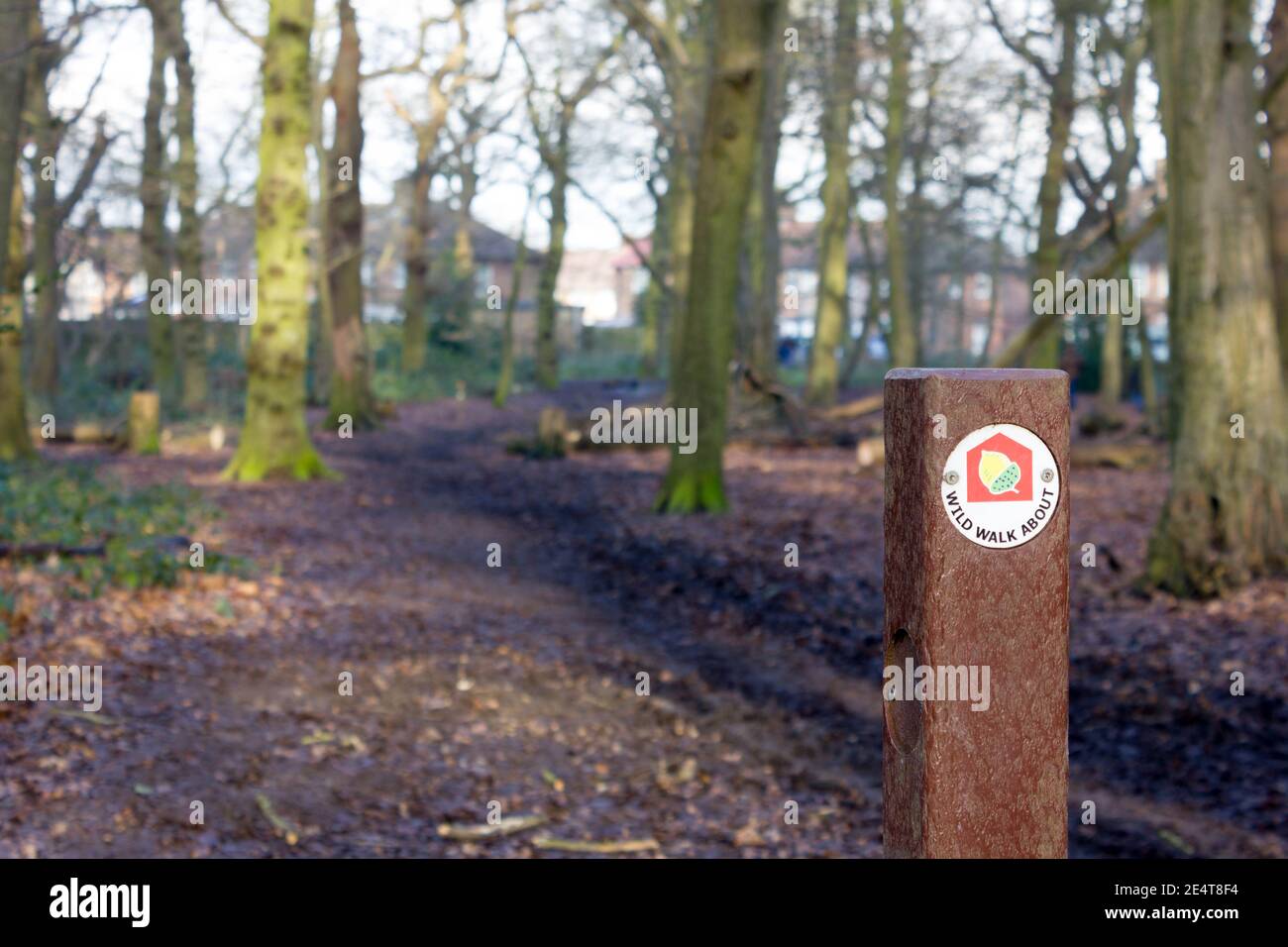 Cartello postato terreno boscoso, Kent Foto Stock