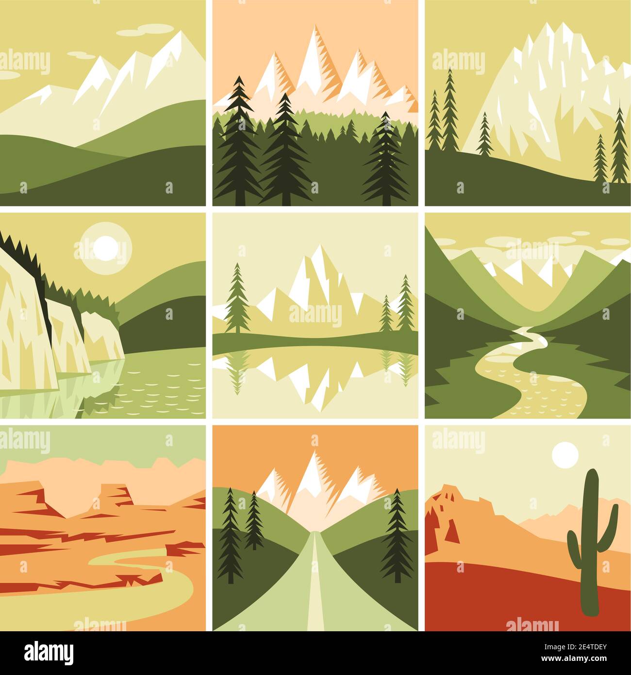 Natura montagna paesaggi turismo icone decorative insieme isolato vettore illustrazione Illustrazione Vettoriale