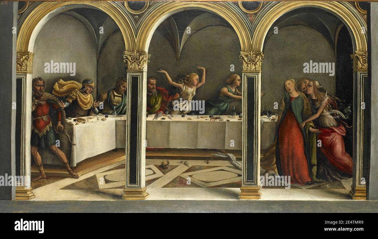 Mazziere, Donnino di Domenico del sowie Mazziere, Agnolo di Domenico del Lucretia kündigt ihren Selbstmord an 1505 1510. Foto Stock