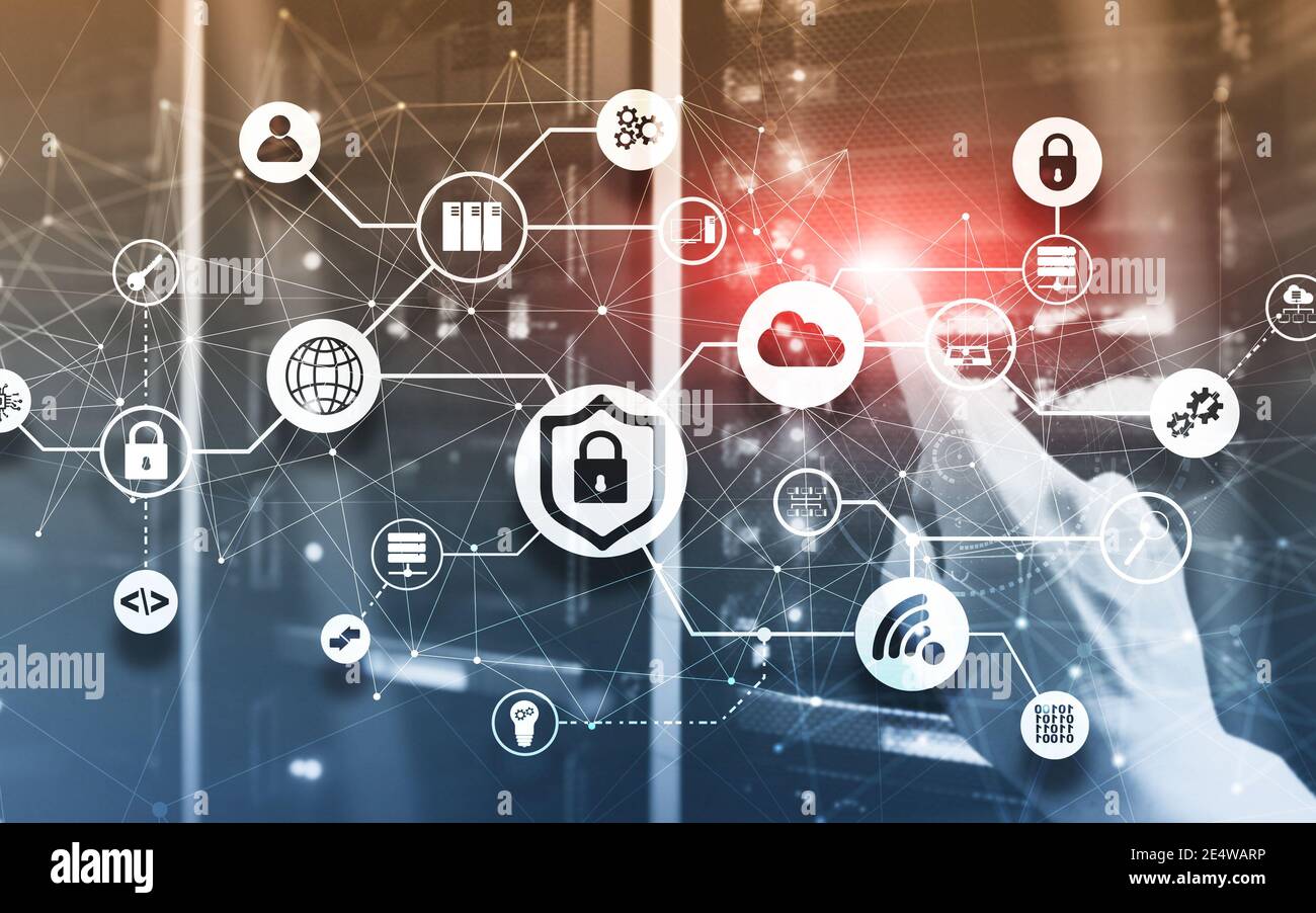 Concetto di sicurezza dei dati. Icone: Lucchetto chiuso, Wifi E cloud su sfondo digitale Foto Stock