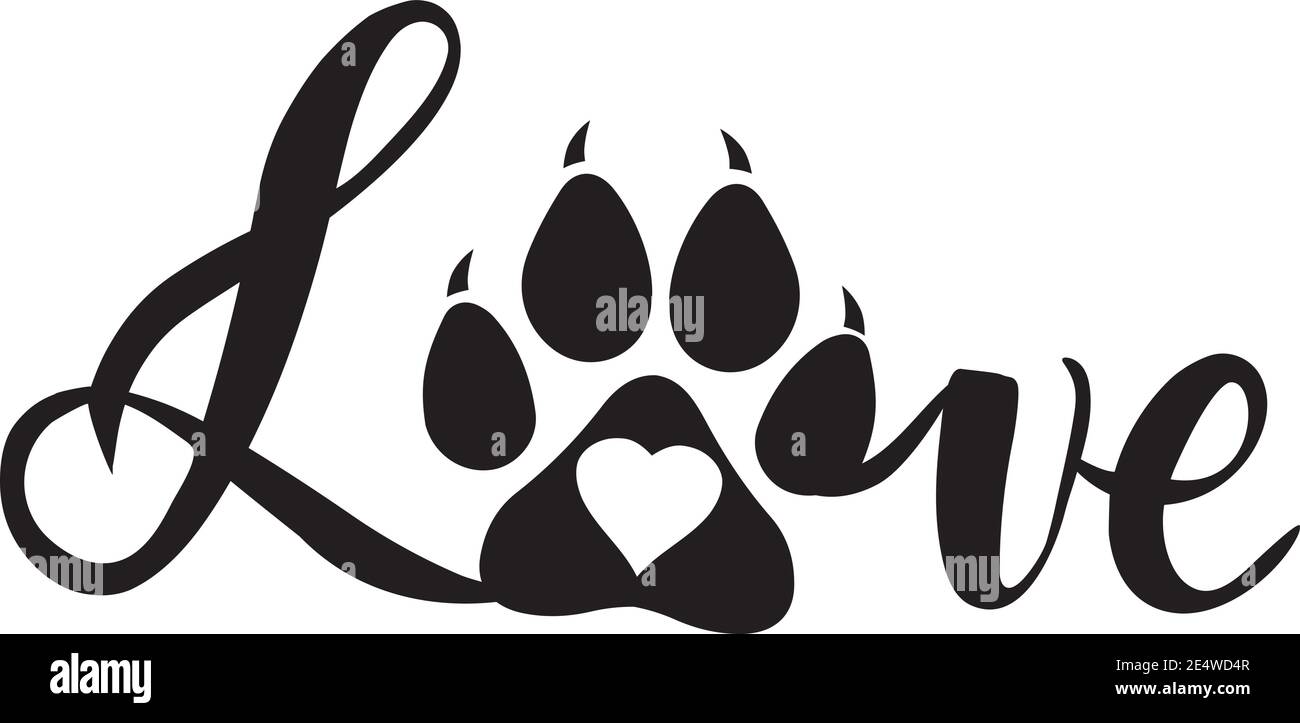 illustrazione vettoriale del concetto di logo dell'animale domestico d'amore. cat, logo stampato della zampa del cane. Illustrazione Vettoriale