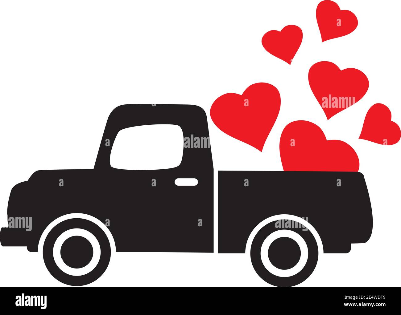 illustrazione vettoriale del camion valentino con cuori, carichi di cuori. Illustrazione Vettoriale