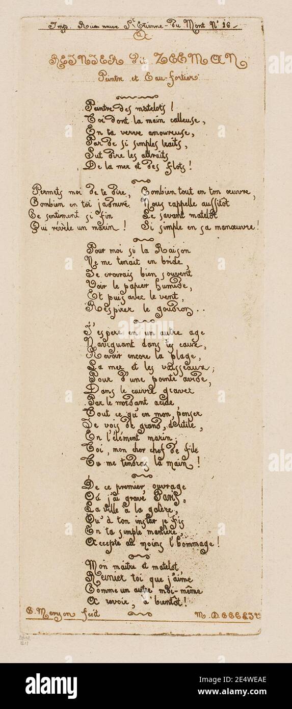 Meryon - versetti dedicati di Meryon a Reinier Nooms, chiamato Zeeman, 1909.234. Foto Stock