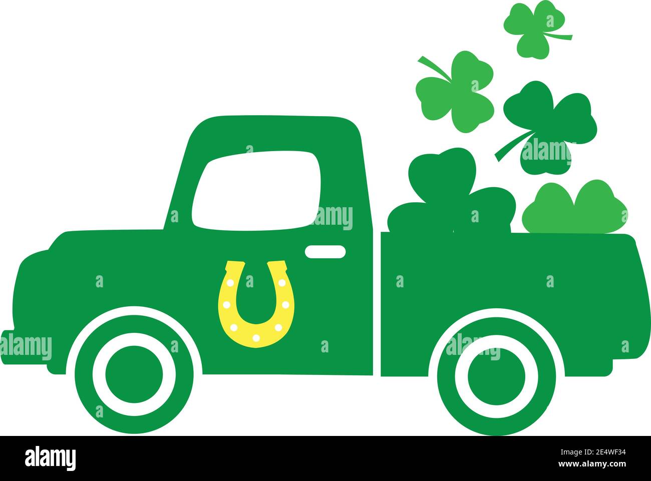 Illustrazione vettoriale del camion di giorno di San Patrizio con sciamrock. shamrock carichi. Illustrazione Vettoriale